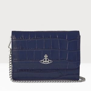 NWT Vivienne Westwood Josephine Blue Croc-Embossed Crossbody Wallet on Chain